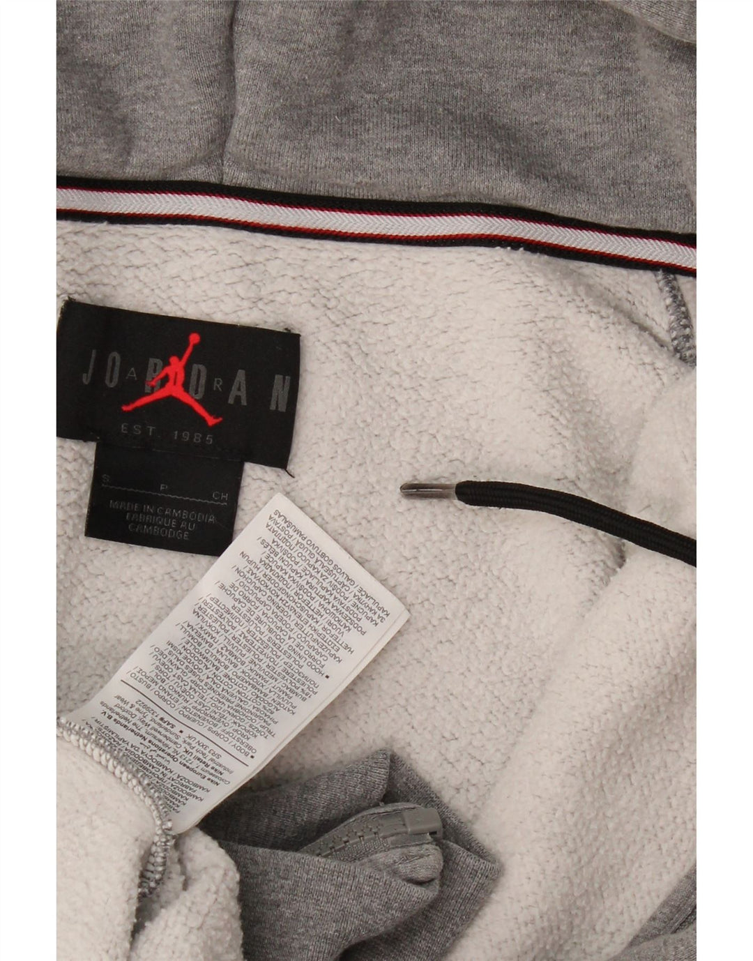 JORDAN Mens Zip Hoodie Sweater Small Grey Flecked Cotton