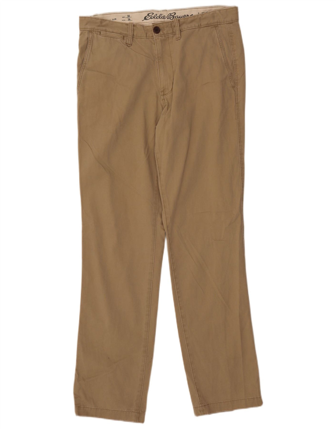 EDDIE BAUER Herre Slim Chino Bukser W34 L34 Beige Bomuld