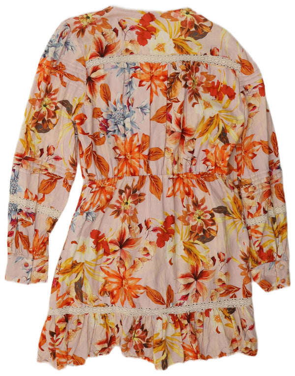 Guess Womens Tiered Dress UK 12 Medium Multicolored Floral Viscose