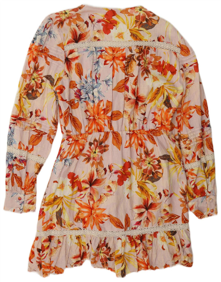 Guess Womens Tiered Dress UK 12 Medium Multicolored Floral Viscose