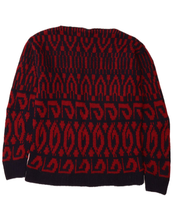 Vintage Dame Boat Neck Jumper Sweater UK 14 Large Navy Blue Geometric