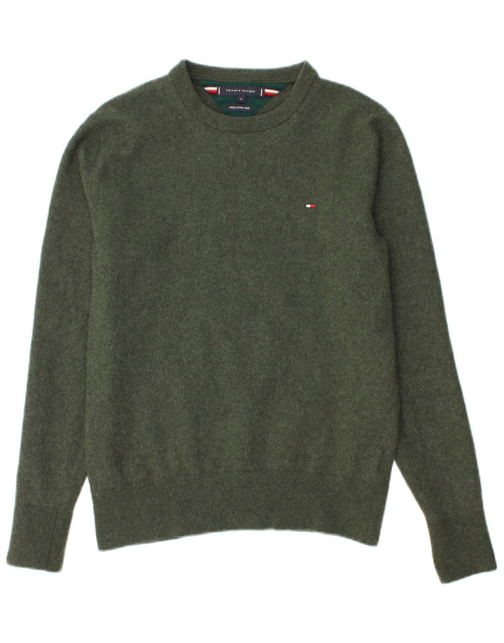 TOMMY HILFIGER drenge sweater med rund hals 13-14 år XL Grøn uld