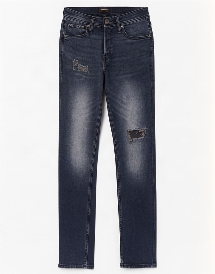 Jack & Jones Herre GLENN Distressed Slim Jeans W27 L32 Blå Bomuld