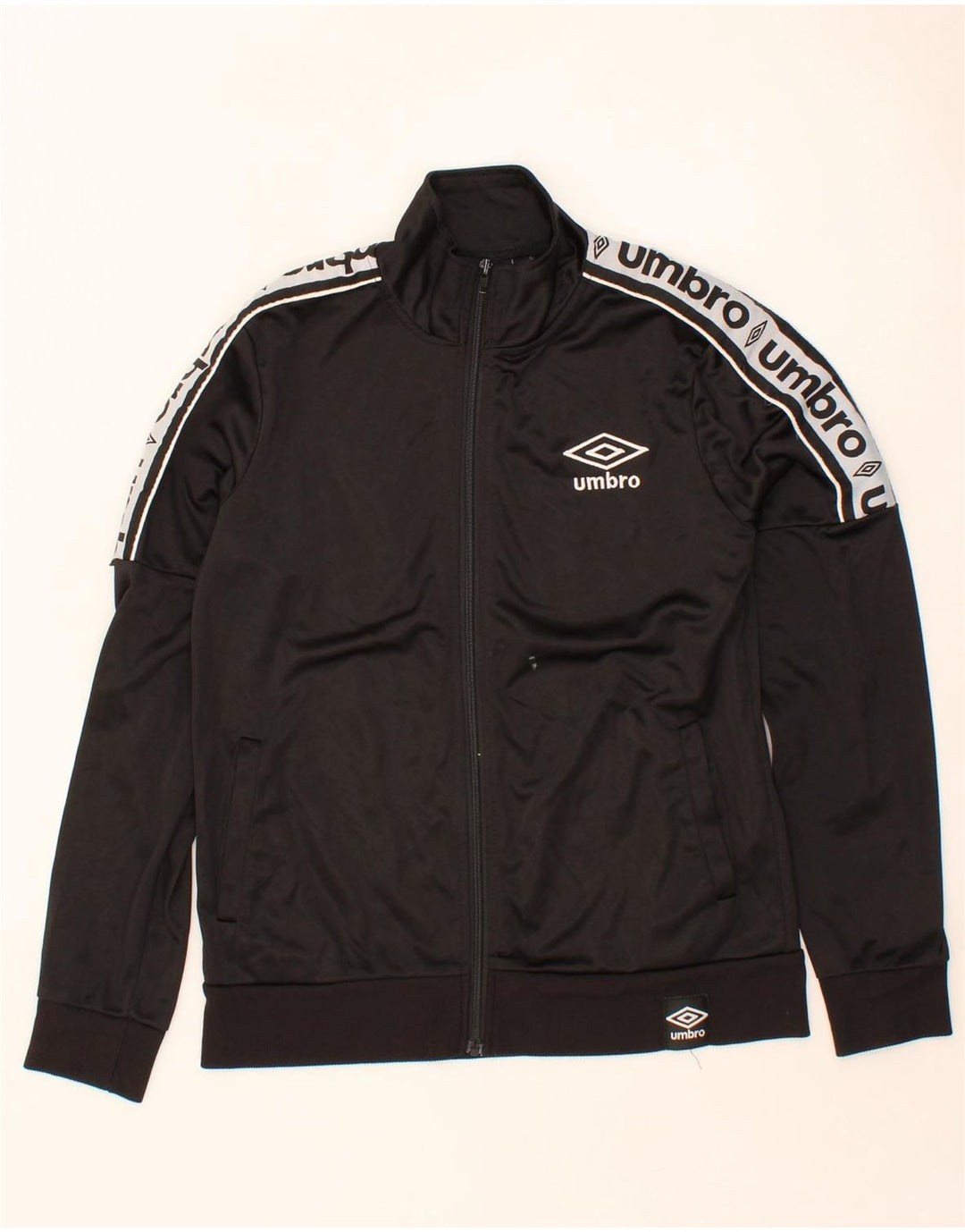UMBRO Boys Graphic Tracksuit Top Jacket 14-15 Years XL Black Polyester Vintage Umbro and Second-Hand Umbro from Messina Hembry 