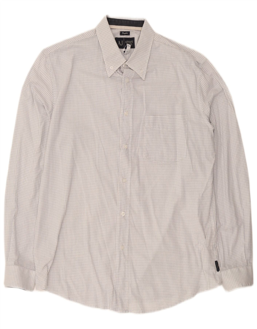 Armani Jeans Herre Comfort Fit skjorte Stor hvid ternet bomuld