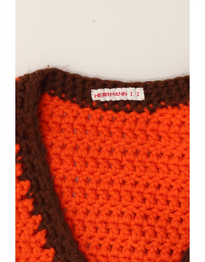 Vintage Dame V-hals sweater UK 12 Medium Orange Colourblock