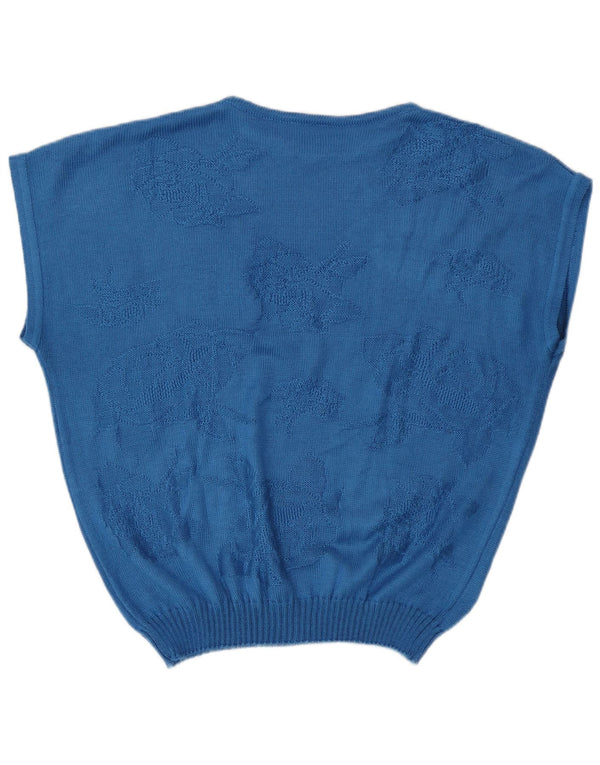 Vintage Dame Vest Tank Top UK 16 Large Blue Floral