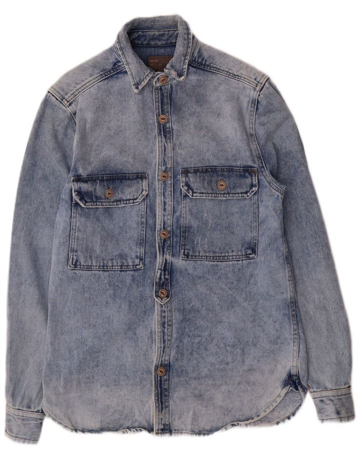 Zara Herre Regular Fit denimskjorte lille blå bomuld