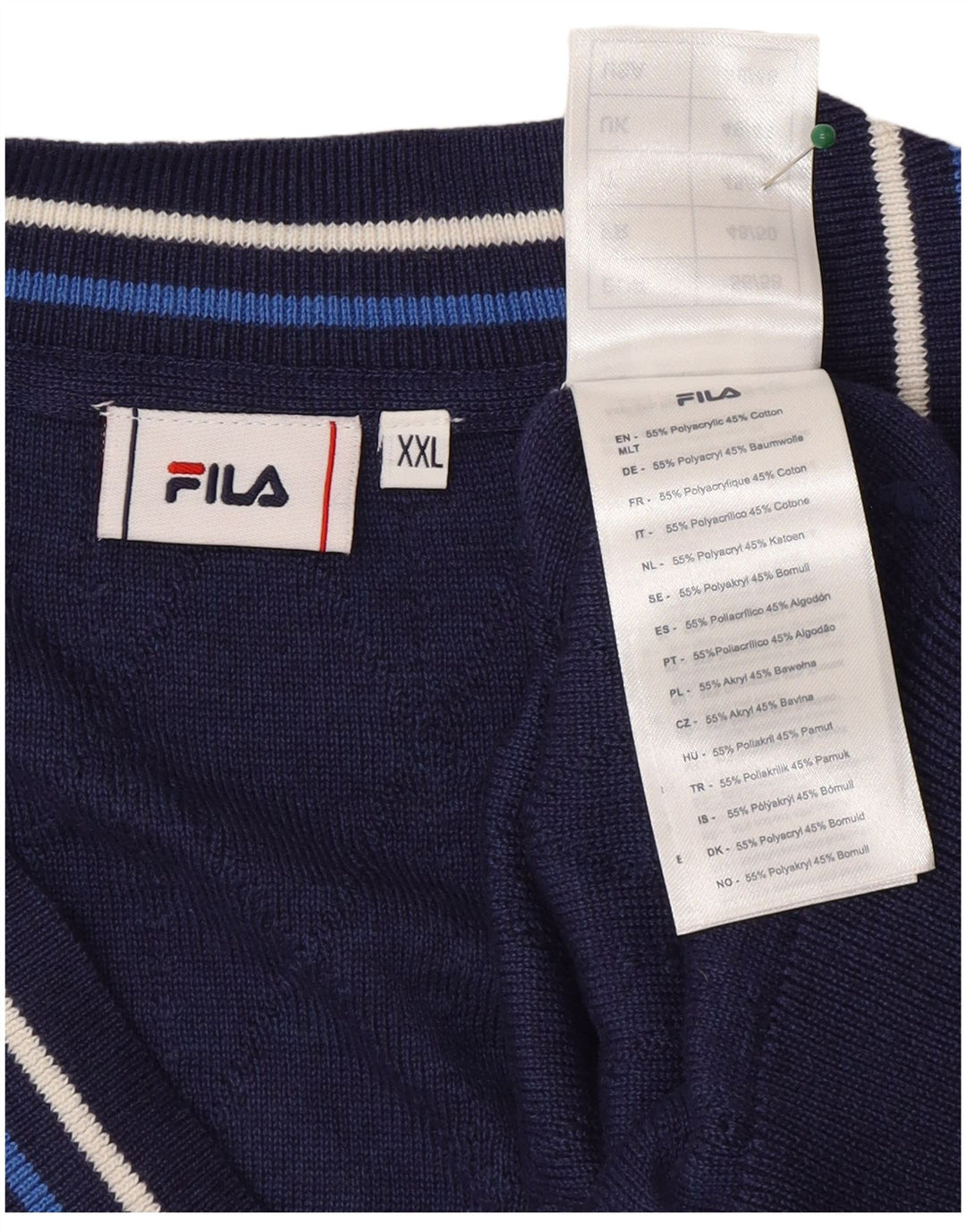 FILA Mens Vest Tank Top 2XL Navy Blue Polyacrylic