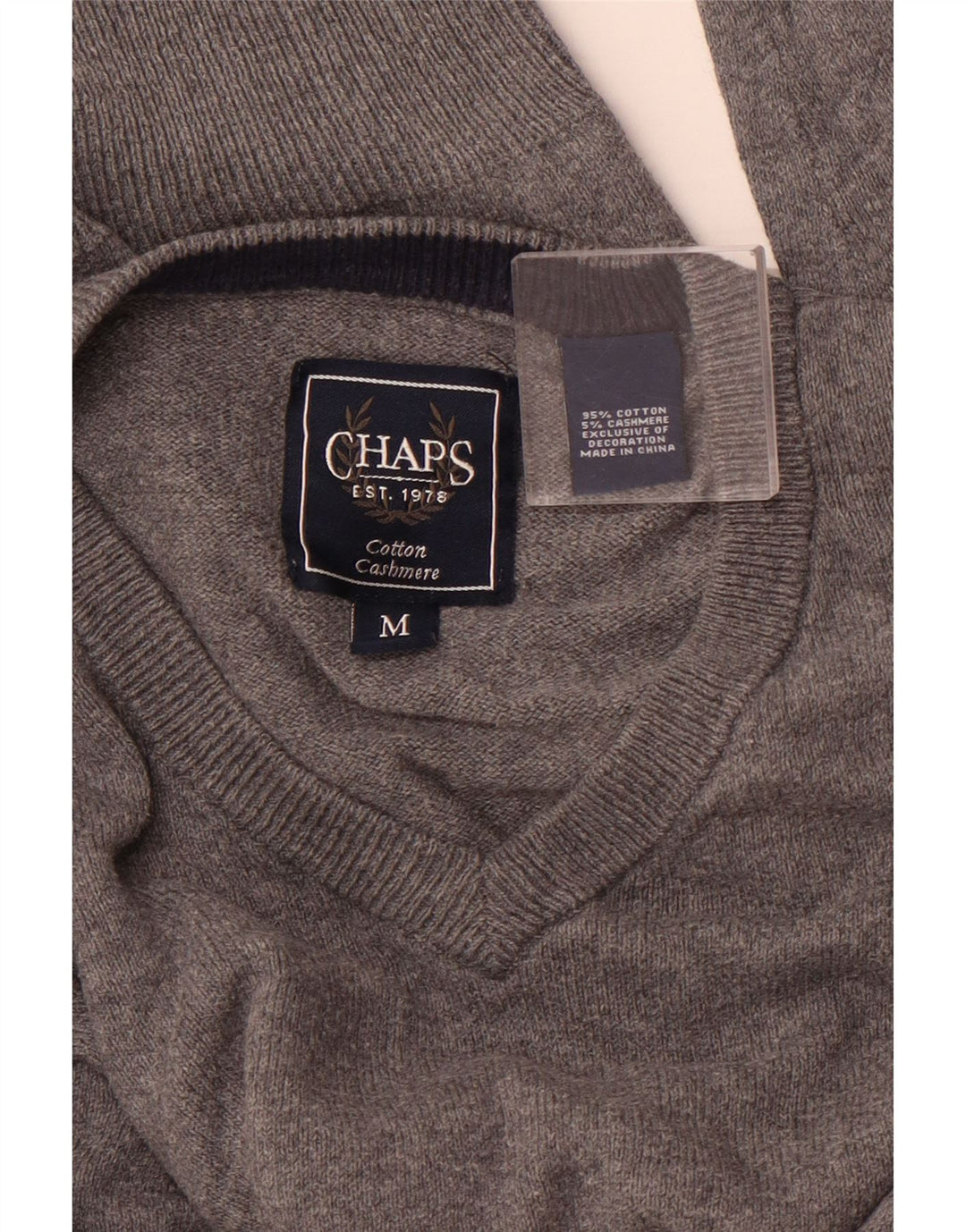CHAPS Herre V-hals sweater mellemgrå bomuld