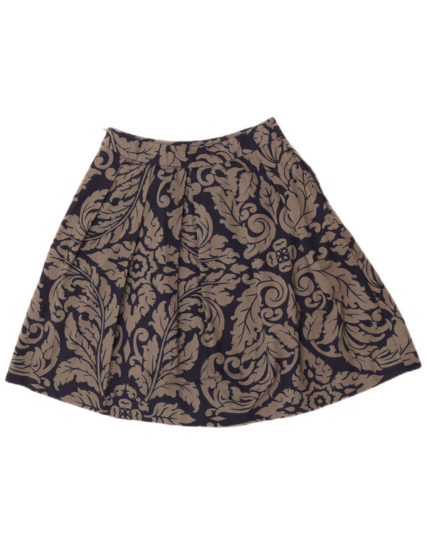 Boden Kvinder plisseret A-line nederdel UK 8 Small W27 Marineblå Paisley Bomuld