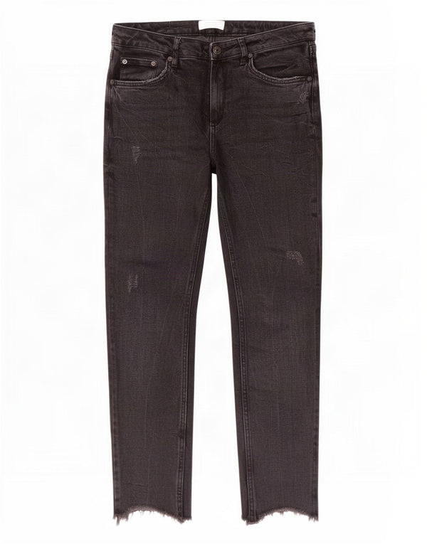 Zara Dame Distressed Slim Jeans EU 40 Medium W30 L28 Sort