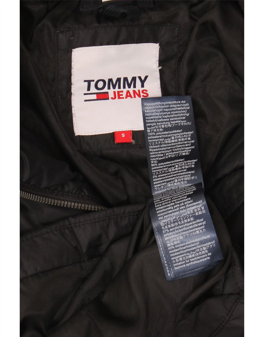 Tommy Hilfiger Dame Hætte Polstret Frakke UK 10 Small Black Polyester