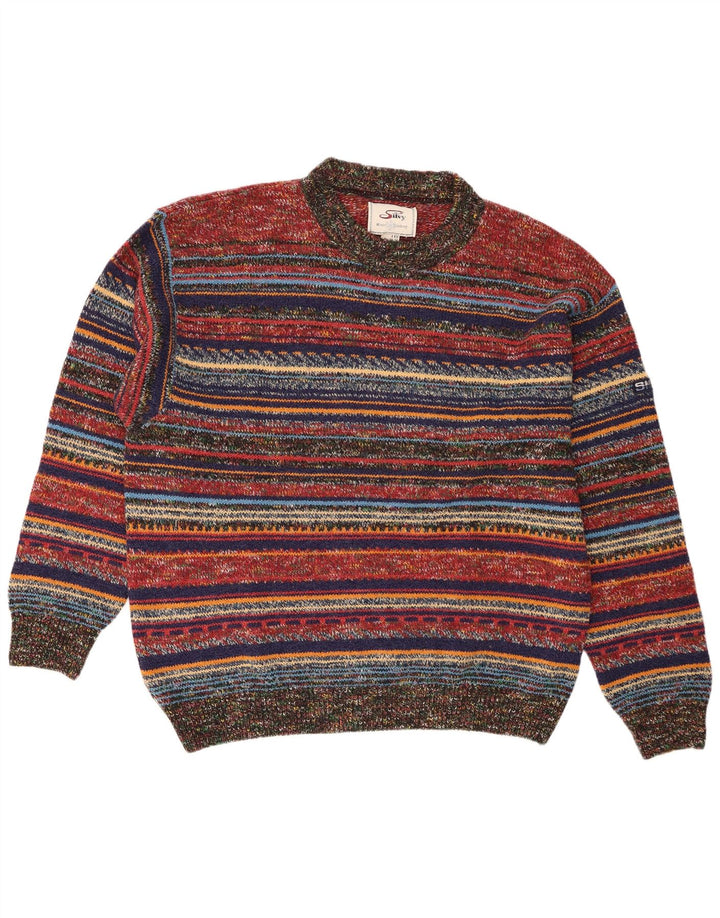 Silvy Herre Crew Neck Jumper Sweater IT 56 2XL Flerfarvet Stribet Uld