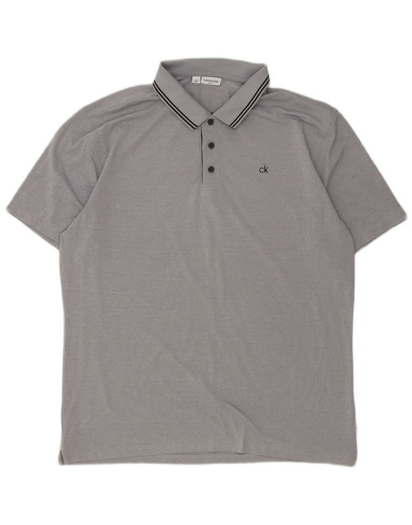 Calvin Klein Mens Polo Shirt XL Grey Striped Polyester