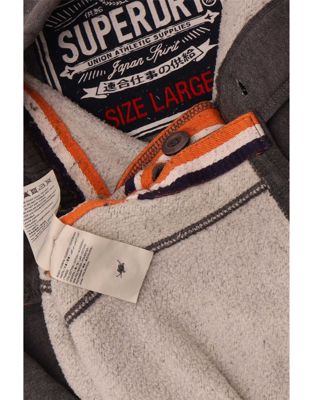 Superdry Herre Grafisk Button Neck Sweatshirt Jumper Stor Grå Bomuld