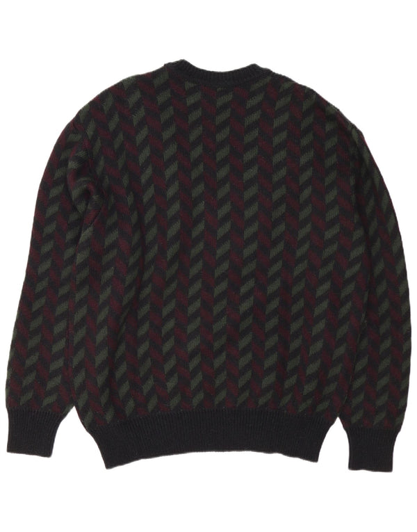 Vintage Herre Crew Neck sweater IT 54 XL Sort Geometrisk