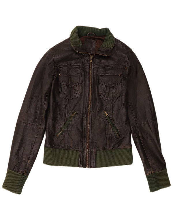 Bershka Womens Bomber Læderjakke UK 12 Medium Brown Læder