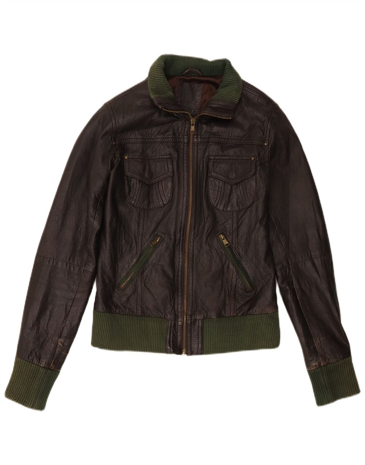 Bershka Womens Bomber Læderjakke UK 12 Medium Brown Læder