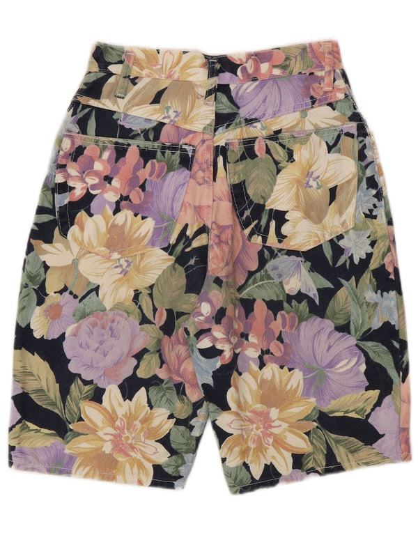 Vintage kvinders højtaljede denimshorts UK 10 Small W24 Multicolored Floral
