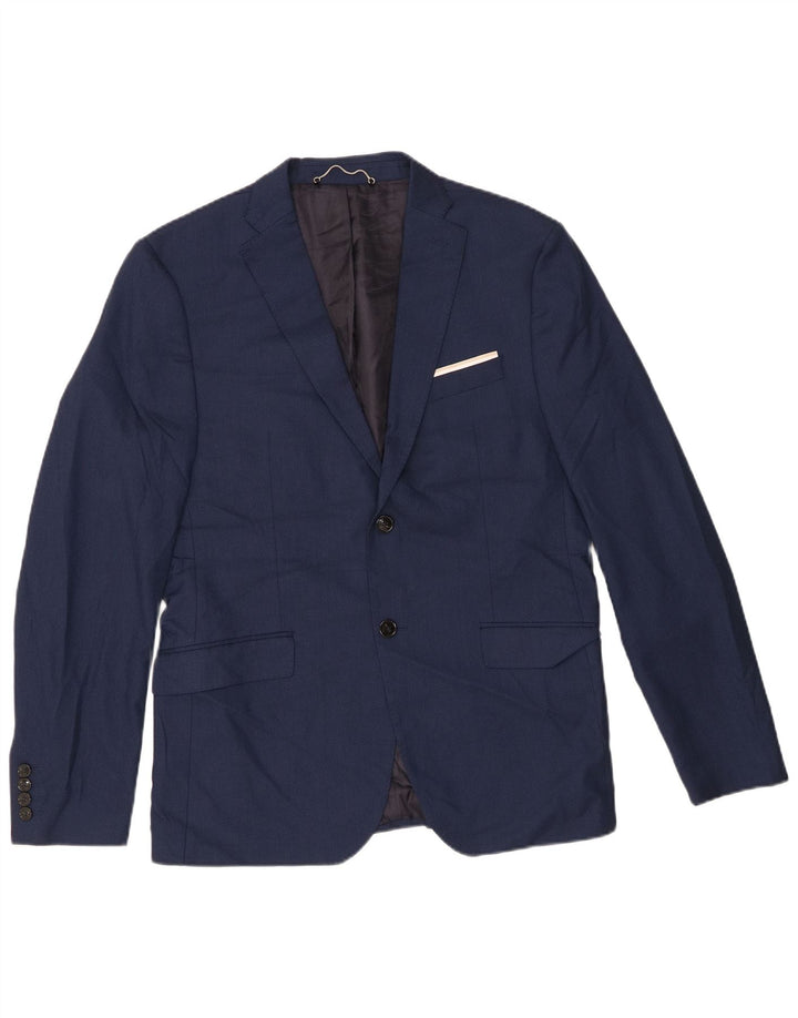 Zara Herre 2-knaps blazerjakke EU 52 Stor marineblå polyester