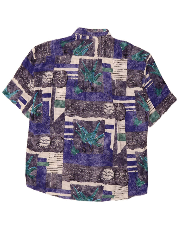 Conte Massimo Mens Abstract Pattern Short Sleeve Shirt Size 43/44 XL Blue