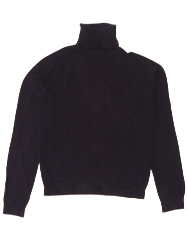 Zara Dame Roll Neck Jumper Sweater UK 14 Large Navy Blue Bomuld