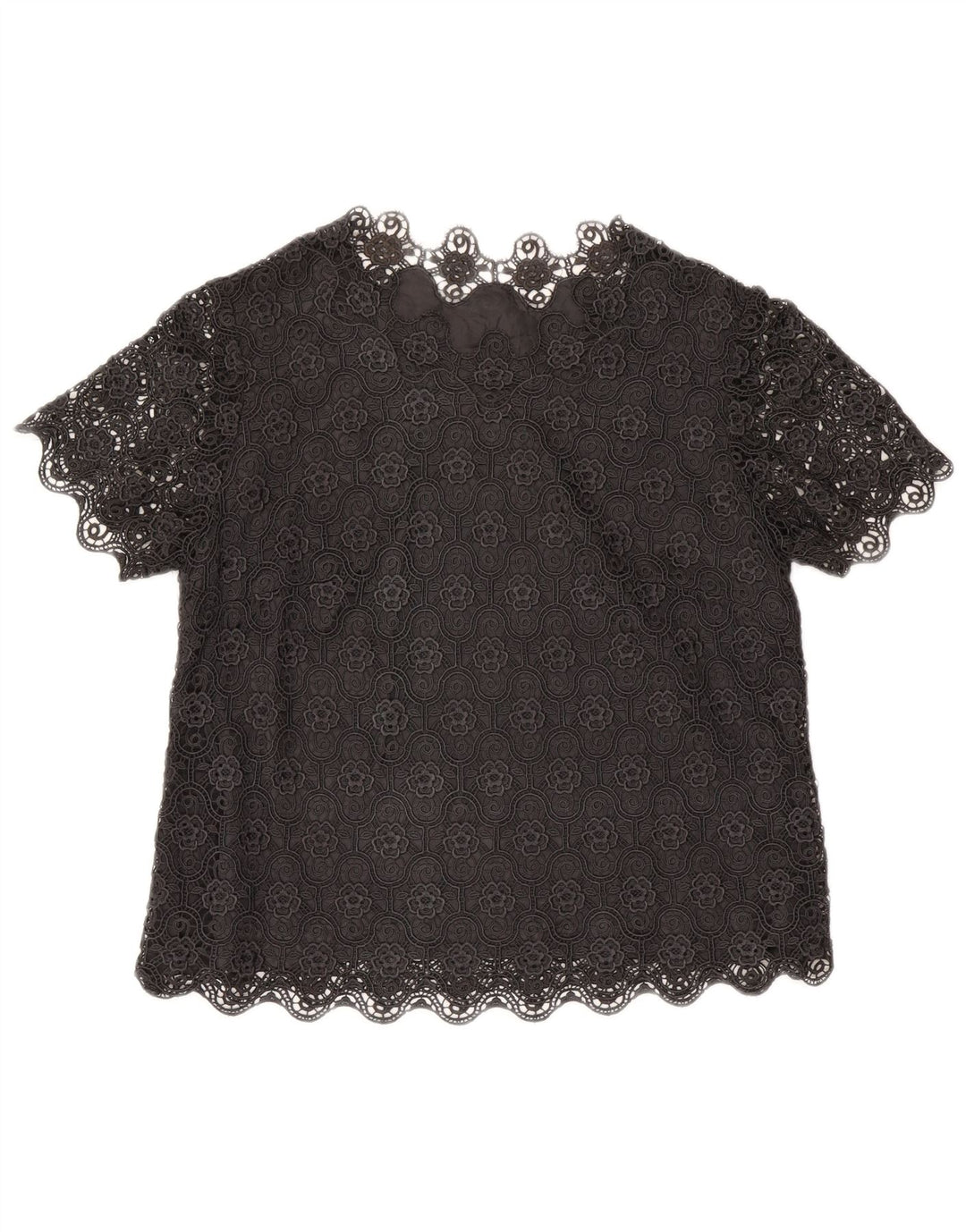 Vintage Dame Bluse Top UK 14 Large Black Floral