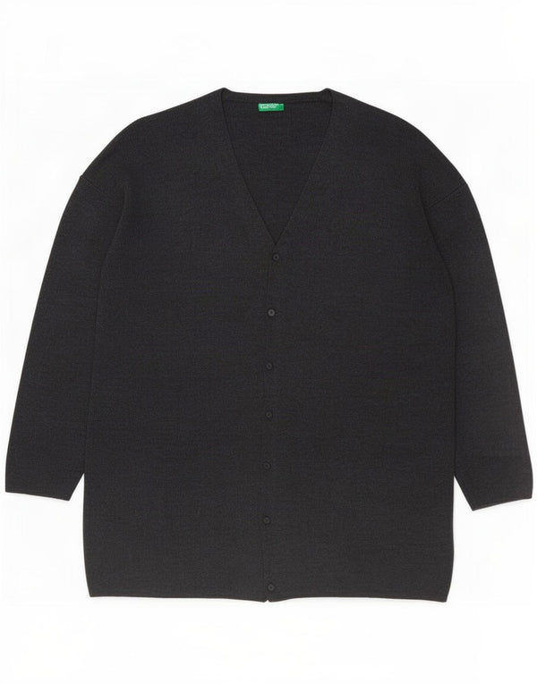 Benetton Womens Oversized Cardigan Sweater UK 16 Large Grå Uld