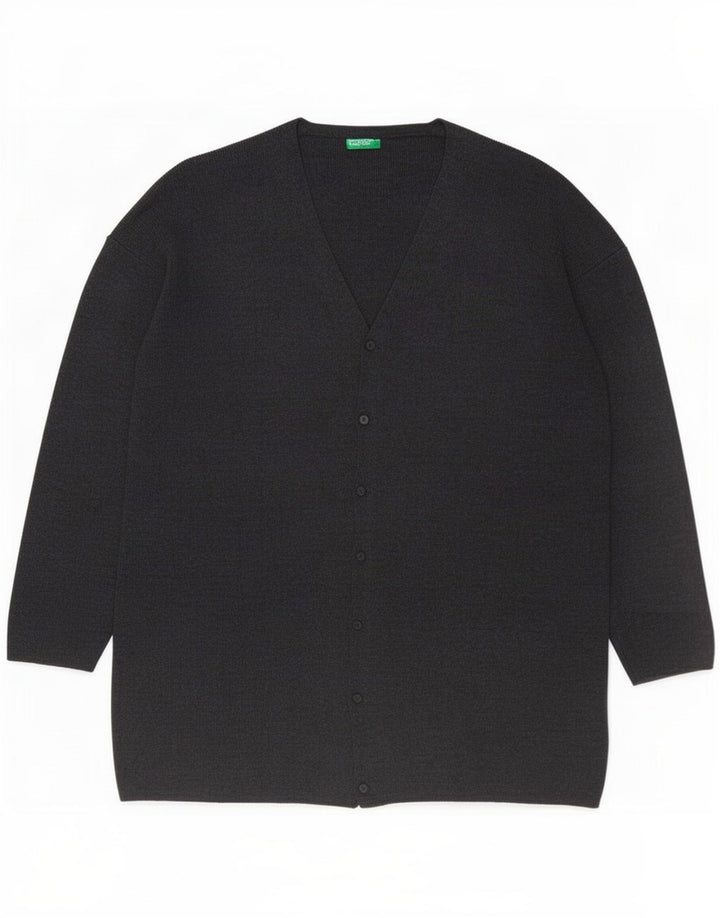 Benetton Womens Oversized Cardigan Sweater UK 16 Large Grå Uld