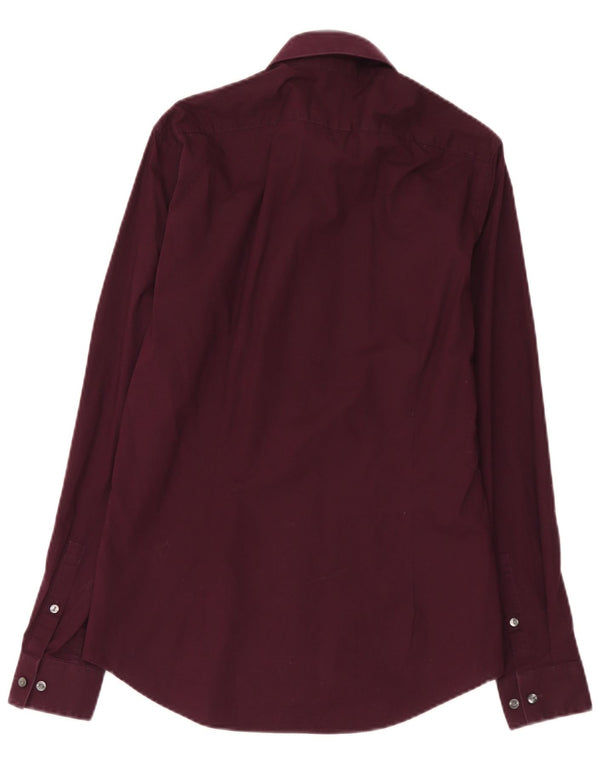 Calvin Klein Herre Slim Fit Skjorte Størrelse 38 15 Medium Bourgogne Bomuld