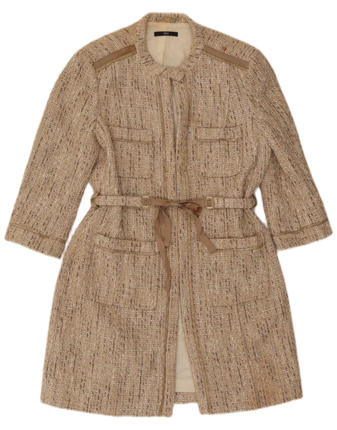 Hugo Boss Dame Overfrakke UK 14 Medium Beige Bomuld