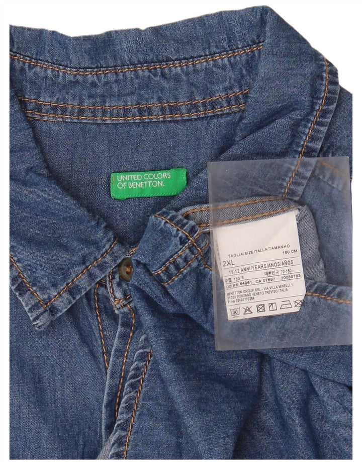 BENETTON drenge denimskjorte 11-12 år 2XL blå bomuld