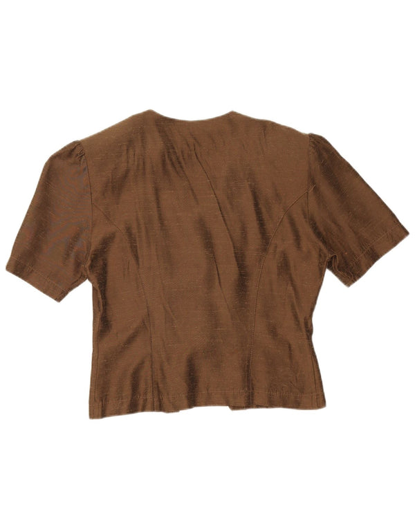 Mary Anne Womens Crop Kortærmet Cardigan Top UK 10 Small Brown Linen