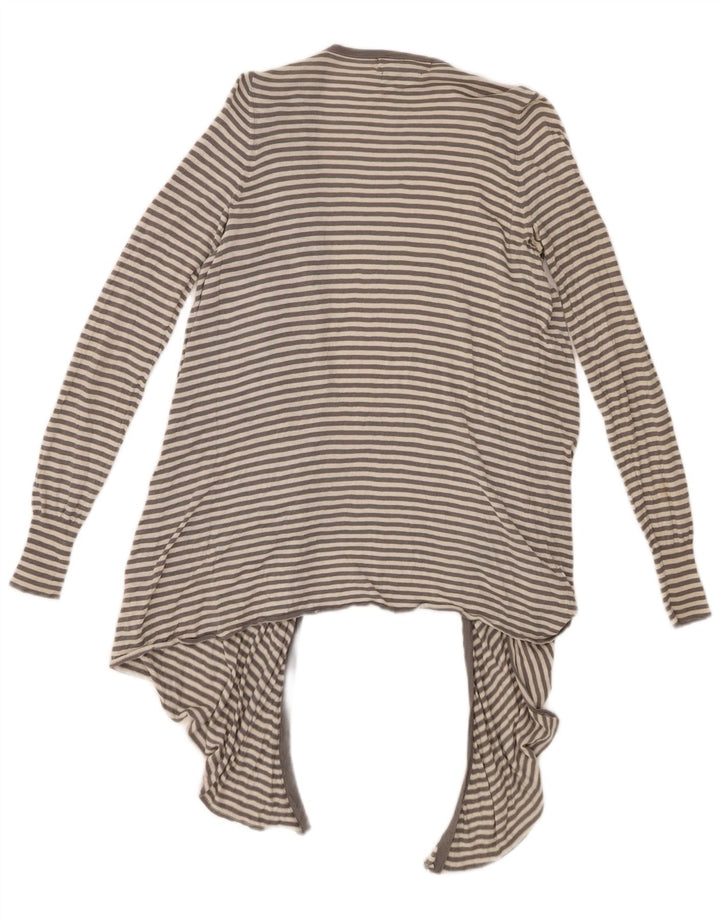 Zara Dame Longline Asymmetrisk Cardigan Sweater UK 12 Medium Grå Stribet