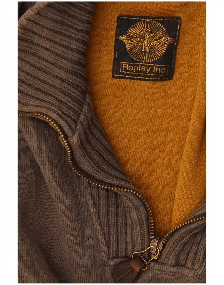 REPLAY Herre Zip Neck Jumper Sweater Medium Grå