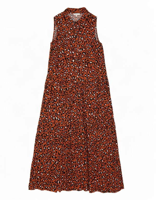 Warehouse Dame ærmeløs Maxi Dress UK 10 Small Brown Animal Print