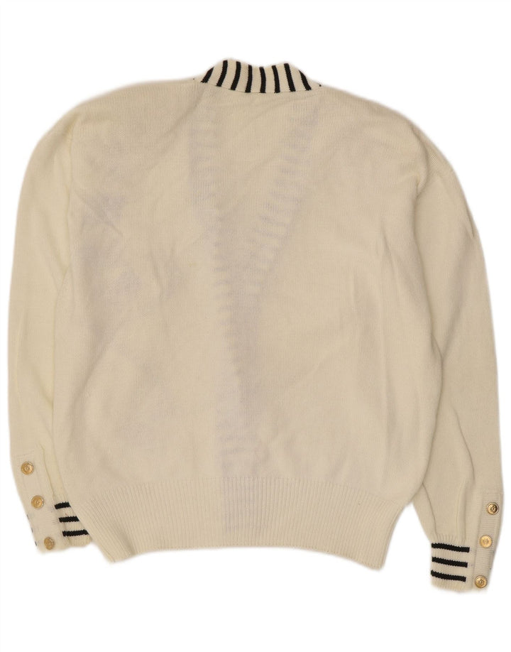 Vintage grafisk cardigan sweater til kvinder EU 40/42 Medium hvid bomuld