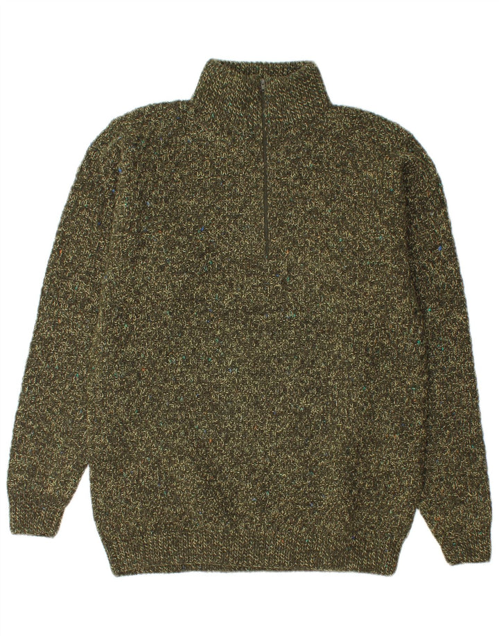 Vintage Herre lynlås-hals sweater Medium Khaki Flecked