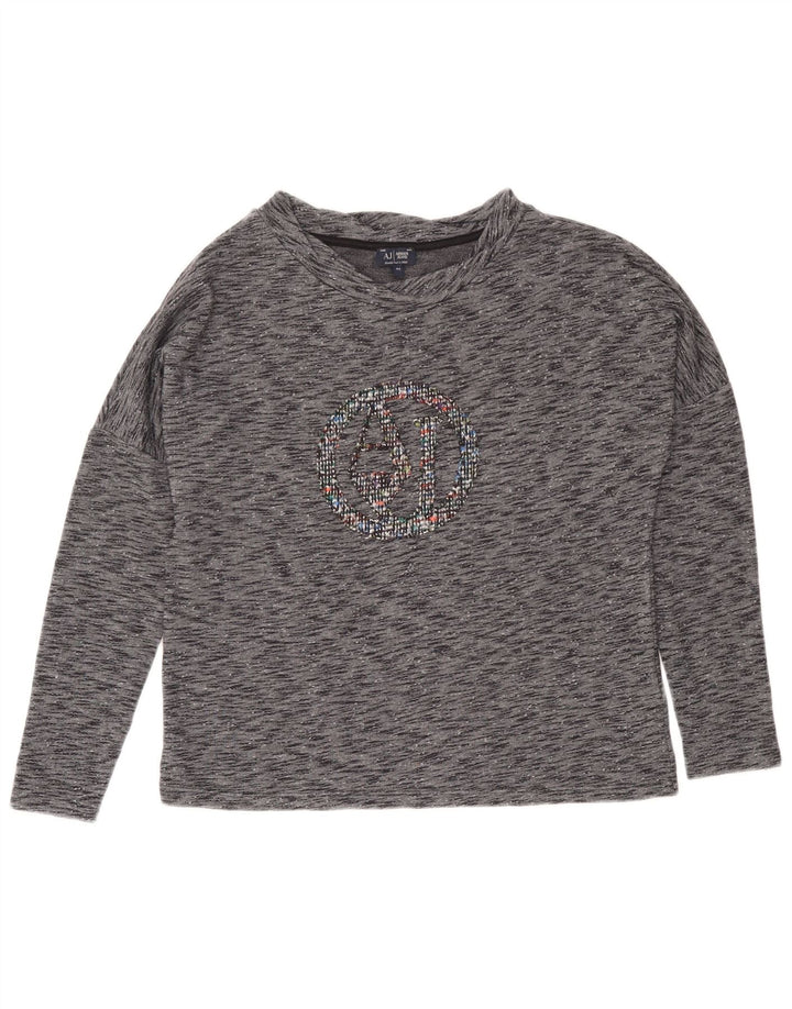 Armani Jeans Dame Grafisk Top Langærmet IT 42 Medium Grå Flecked