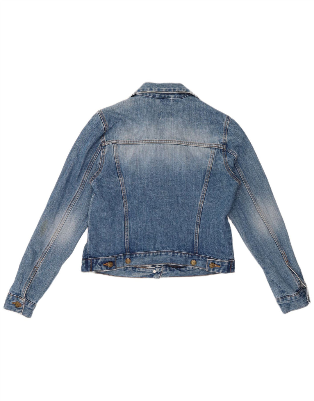 VINTAGE Womens Crop denimjakke UK 14 Stor blå bomuld