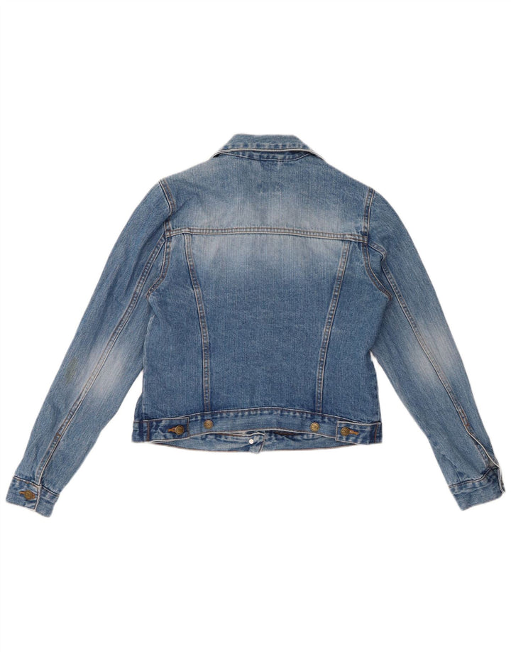 VINTAGE Womens Crop denimjakke UK 14 Stor blå bomuld