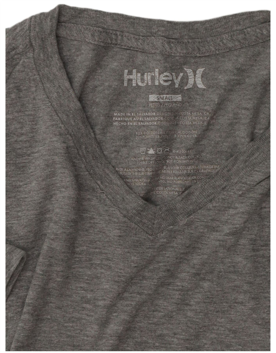 Hurley Herre T-Shirt Top Lille grå Flecked Bomuld