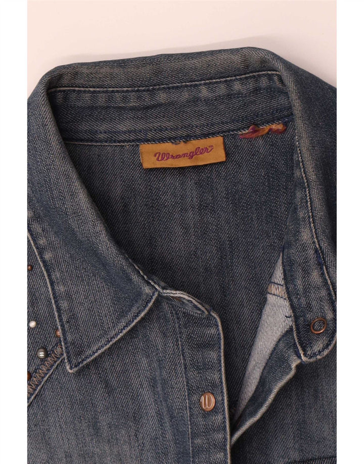 Wrangler Dame ærmeløs denim skjorte UK 16 Large Blue