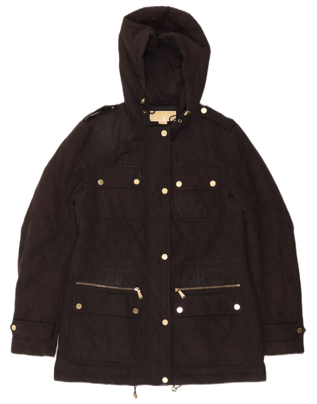 MICHAEL KORS Dame Loose Fit Quiltet jakke med hætte UK 10 Small Black