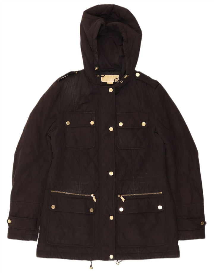 MICHAEL KORS Dame Loose Fit Quiltet jakke med hætte UK 10 Small Black