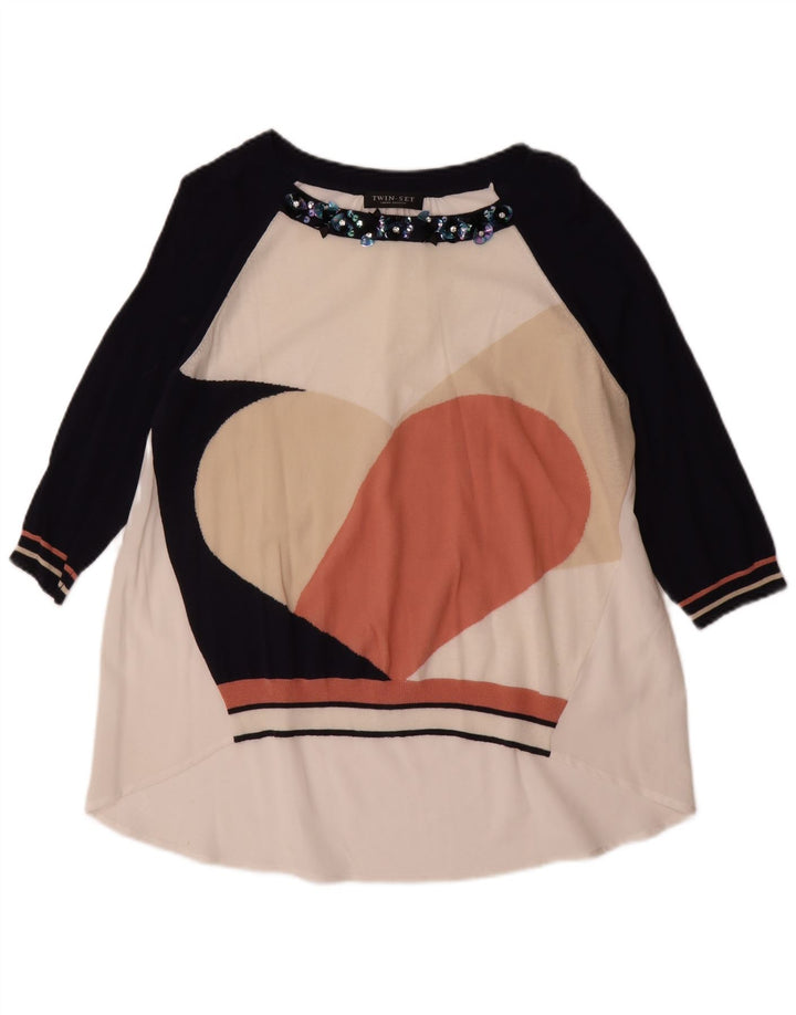 SIMONA BARBIERI Dame Abstrakt mønster Tunika Top UK 16 Large White