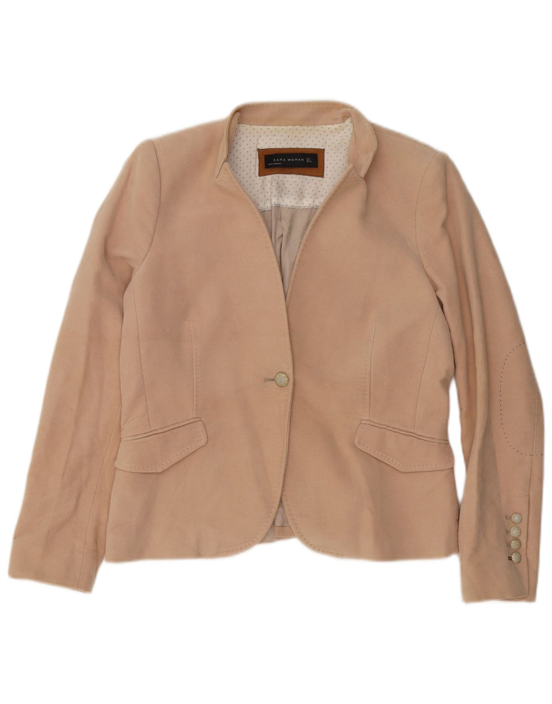Zara Dame 1 Knap Blazer Jakke UK 14 Stor Beige Bomuld
