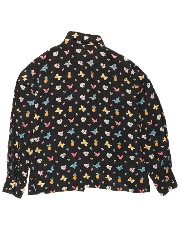 Zero Womens grafisk skjorte bluse IT 46 Stor sort blomster silke sommerfugl