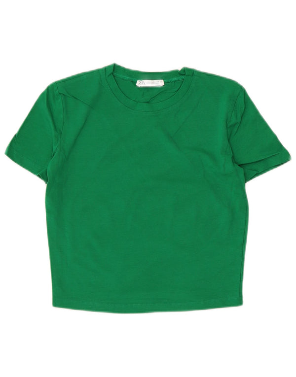 Zara Womens Crop T-Shirt Top UK 12 Medium Green Bomuld